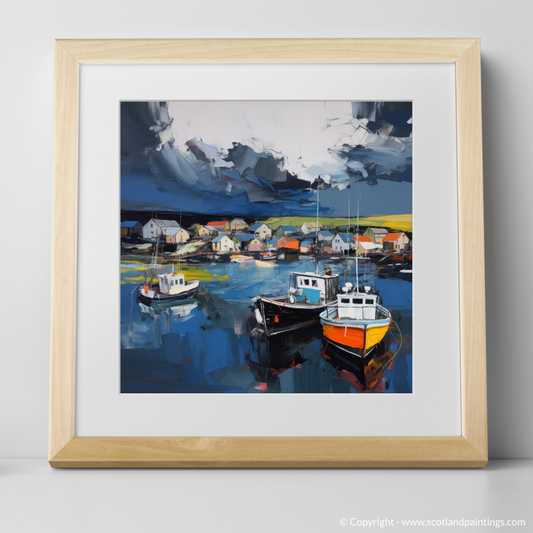 Art Print of St Abba's Harbour with a stormy sky with a natural frame
