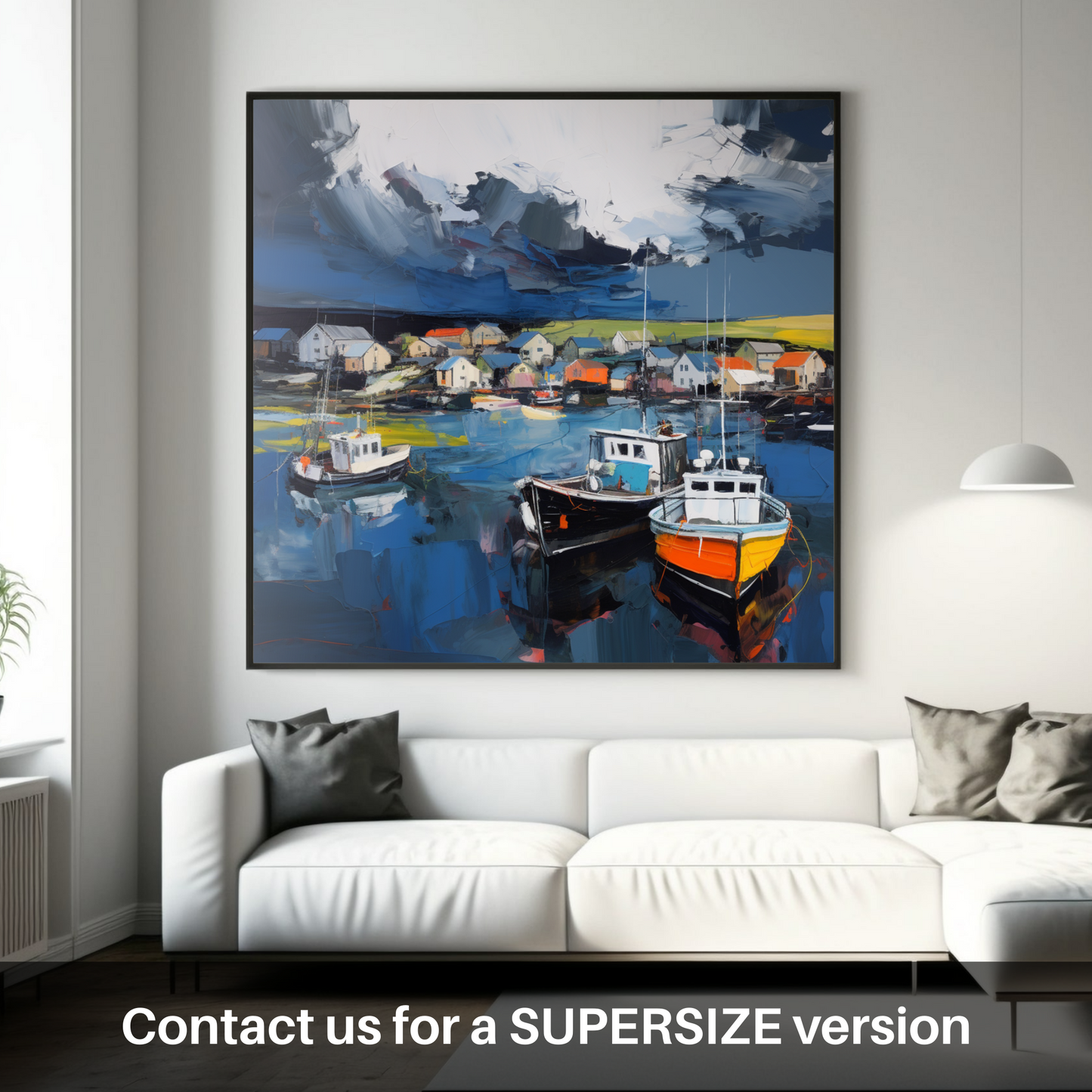 Huge supersize print of St Abba's Harbour with a stormy sky