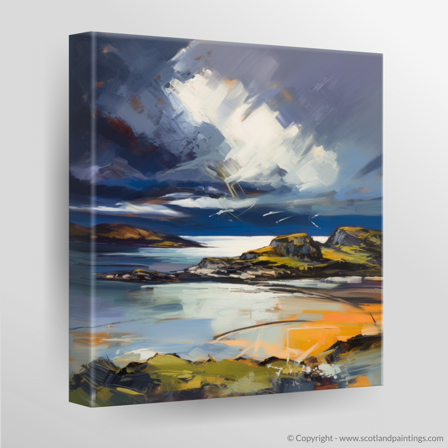 Canvas Print of Lochinver Bay with a stormy sky