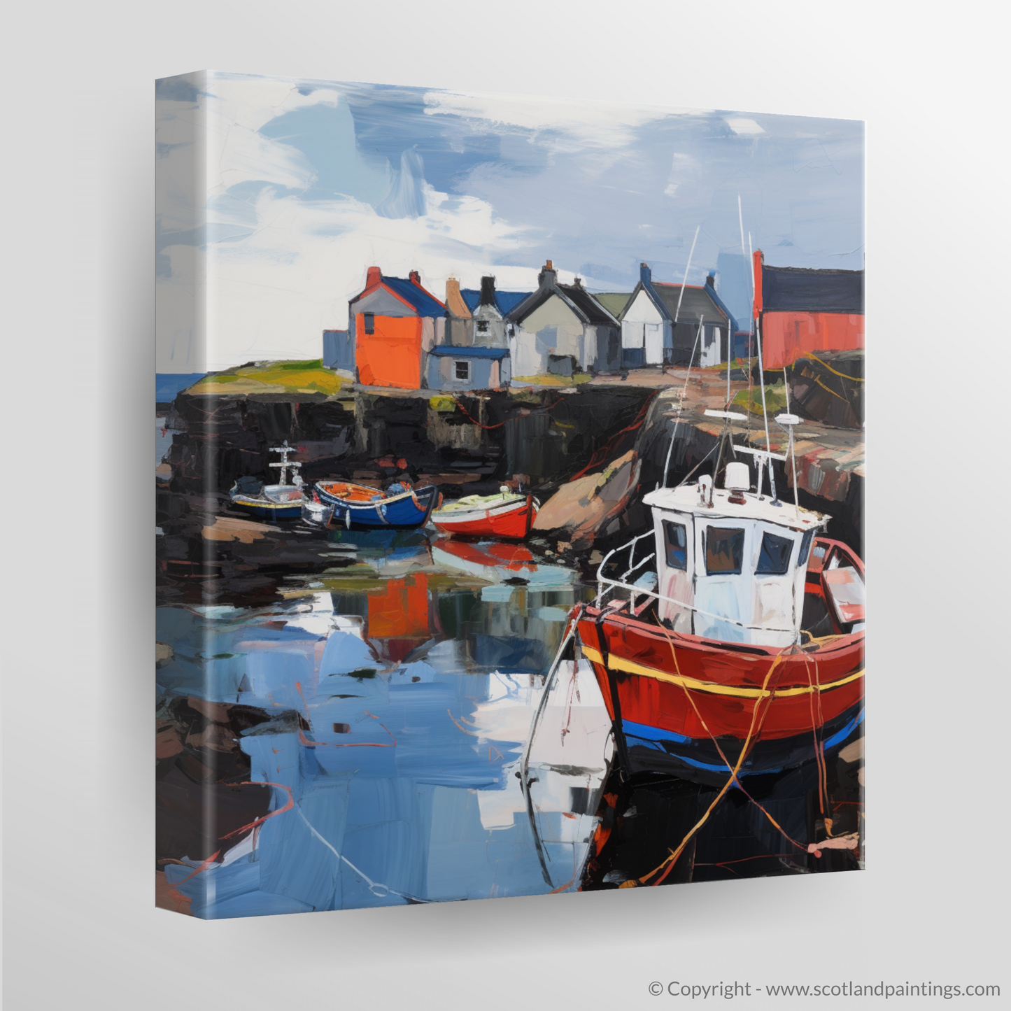 Painting and Art Print of Lybster Harbour, Caithness. Expressionist Ode to Lybster Harbour.