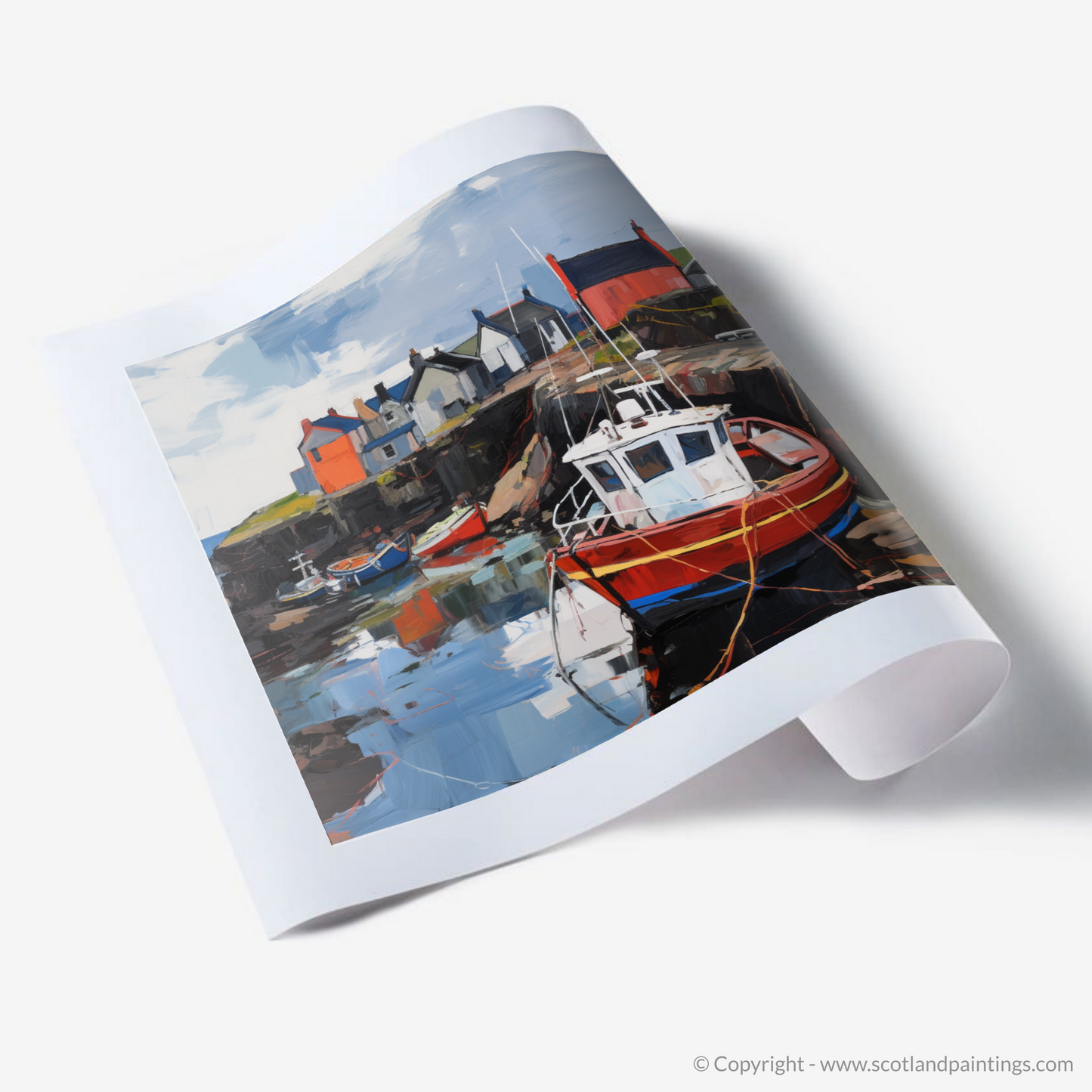 Painting and Art Print of Lybster Harbour, Caithness. Expressionist Ode to Lybster Harbour.