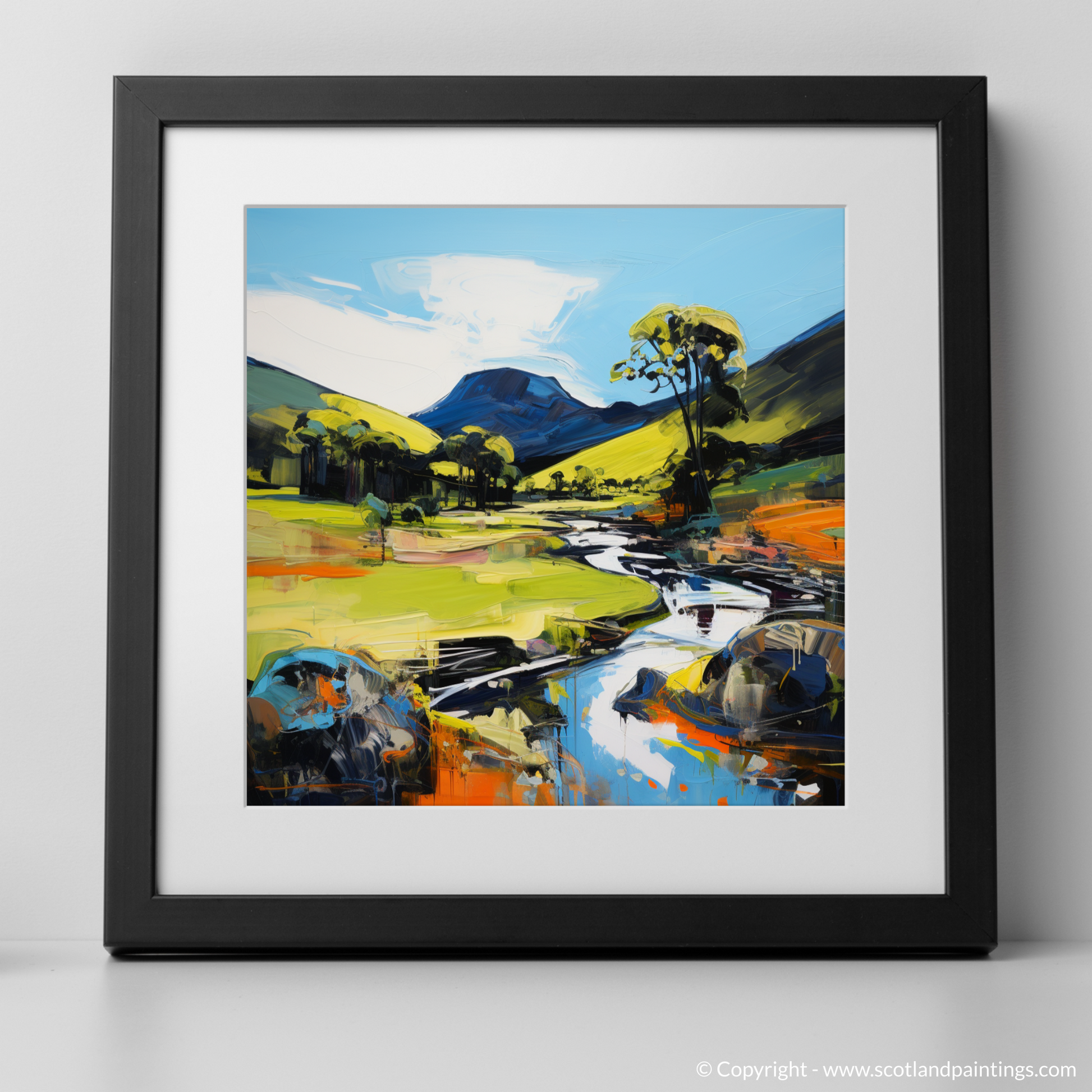 Art Print of Glen Esk, Angus in summer with a black frame