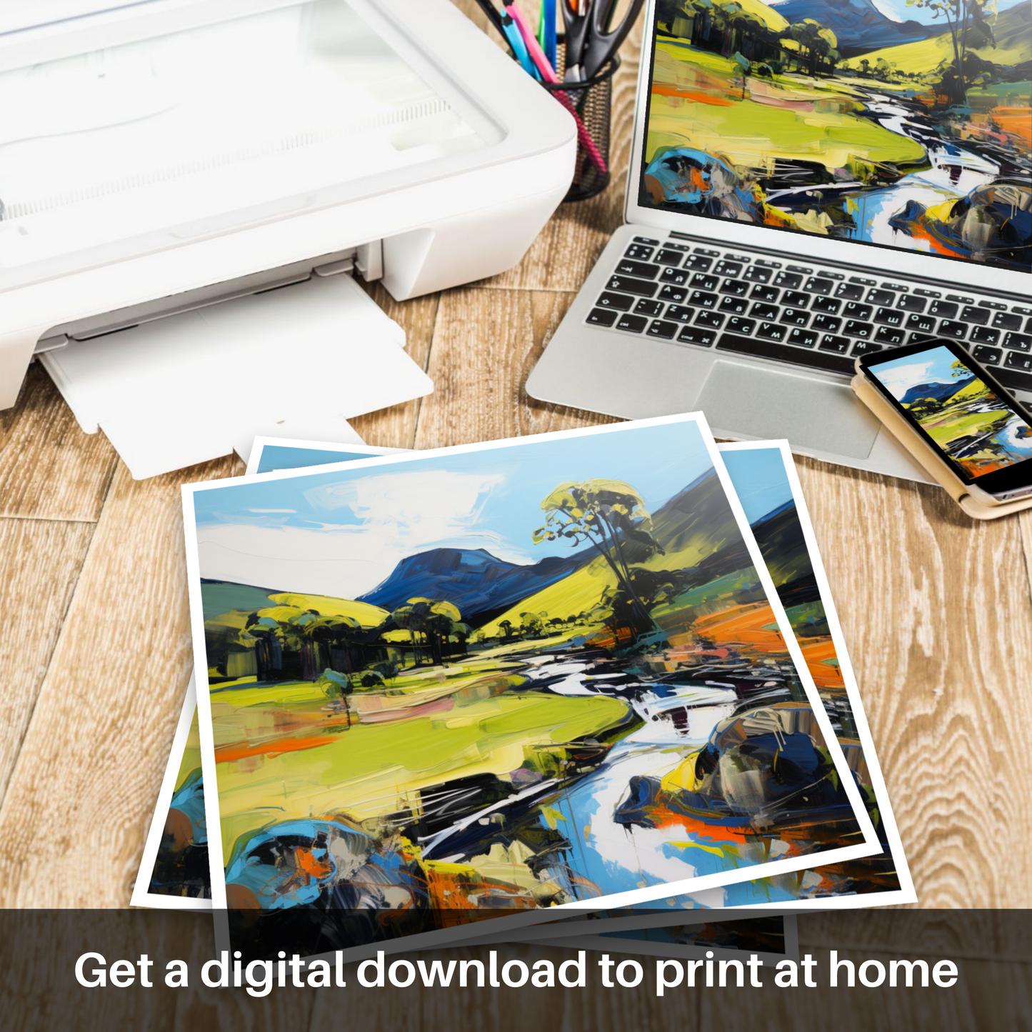 Downloadable and printable picture of Glen Esk, Angus in summer